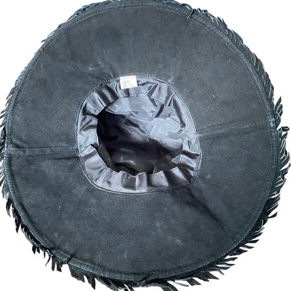 Suede Boho Black Fringe Studded Festival Bucket Hat Gold Stud one size - Picture 7 of 7